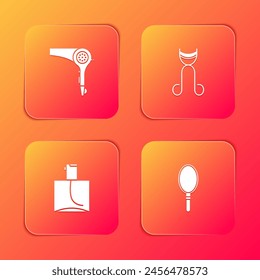 Set Hair dryer, Eyelash curler, Perfume and Hand mirror icon. Vector