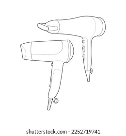 set of hair dryer line art vector hand drawing, isolated, vector for coloring book.
