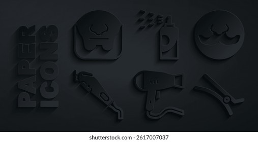 Set Hair dryer, Mustache, Electrical hair clipper, Spray can for hairspray and and beard icon. Vector