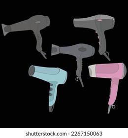 Set of hair dryer vector art hand drawing, isolated, vector for coloring book.
