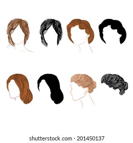 Set hair  natural and silhouette Vector Illustration
