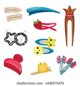 Set of hair ornaments. Vector illustration on white background.