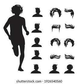 conjunto de cabello con gente de ejecución silhoutte - plantilla de vector de diseño de logotipo