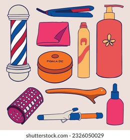 Conjunto de Hair Salon y Barbershop Herramientas Simple Ilustración Lineada Plana