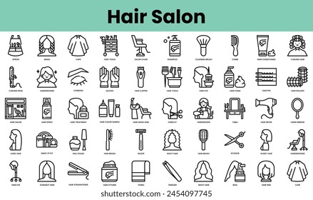 Set of hair salon icons. Linear style icon bundle. Vector Illustration