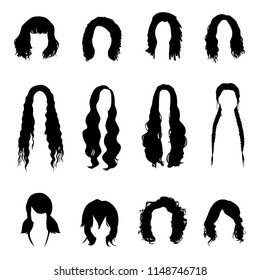 Set of Hair Wig Icons Isolated on White