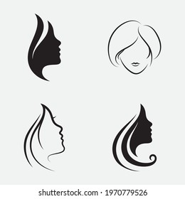  Set hair woman and face logo and symbols