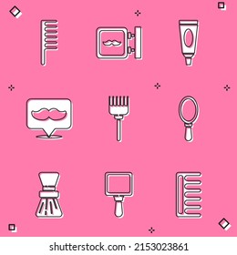 Set Hairbrush, Barbershop, Cream or lotion cosmetic tube, Hand mirror, Shaving and  icon. Vector