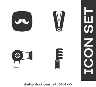 Set Hairbrush, Barbershop, dryer and Curling iron for hair icon. Vector