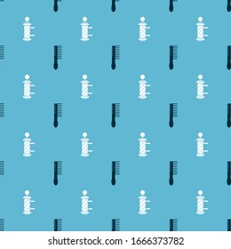 Set Hairbrush and Classic Barber shop pole on seamless pattern. Vector