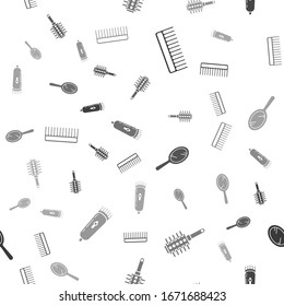 Set Hairbrush, Hairbrush, Hand mirror and Electrical hair clipper or shaver on seamless pattern. Vector