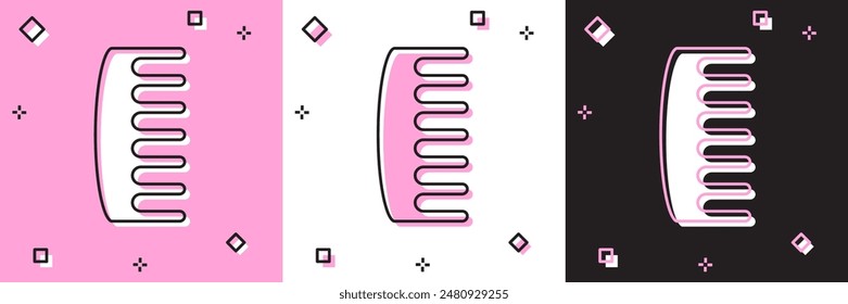 Set Hairbrush icon isolated on pink and white, black background. Comb hair sign. Barber symbol.  Vector Illustration