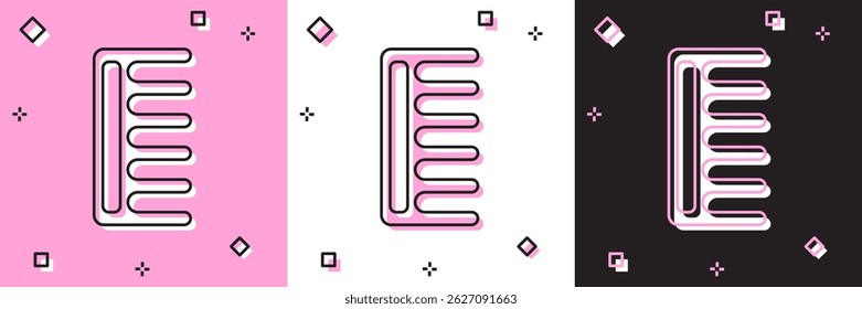 Definir ícone Escova de Cabelo isolado em rosa e branco, fundo preto. Sinal de penteado. Símbolo de barbeiro.  Ilustração de vetor