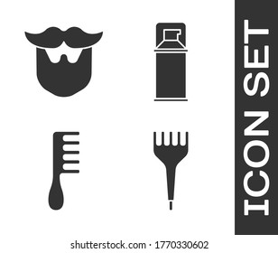 Set Hairbrush, Mustache and beard, Hairbrush and Shaving gel foam icon. Vector