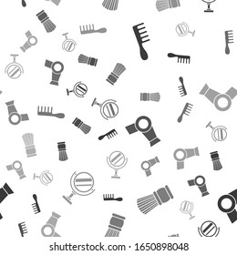 Set Hairbrush, Shaving brush, Hair dryer and Round makeup mirror on seamless pattern. Vector