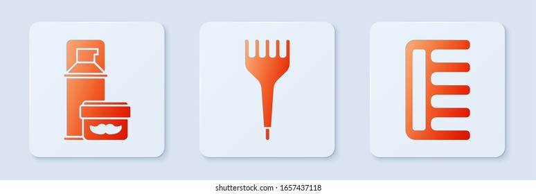 Set Hairbrush, Shaving gel foam and Hairbrush. White square button. Vector