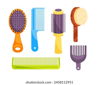 Set hairbrushes and professional comb for hair styling. Stylist and beauty salon tools