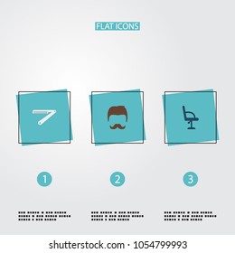 Set of hairdresser icons flat style symbols with hairstyle, straight razor, barbershop furniture and other icons for your web mobile app logo design.