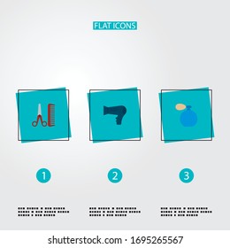 Set of hairdresser icons flat style symbols with hairstylist, hairdryer, perfuming bottle and other icons for your web mobile app logo design.