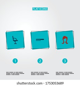 Set of hairdresser icons flat style symbols with hairdresser, comb, barbershop furniture and other icons for your web mobile app logo design.