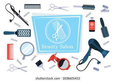 set hairdresser tools and accessories collection beauty salon concept horizontal vector illustration