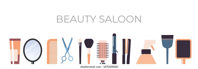 set hairdresser tools and accessories collection beauty salon concept horizontal vector illustration 