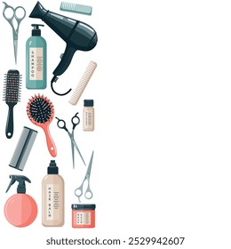 Set of hairdresser tools. Illustration centered to the right. Vector on white background.