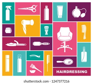 Set Of Hairdressing Accessories and means for care of hair