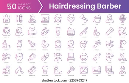 Set of hairdressing barber icons. Gradient style icon bundle. Vector Illustration