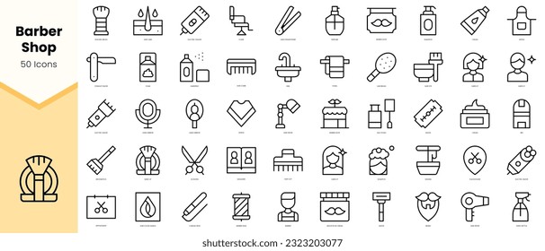 Set of hairdressing and barber shop Icons. Simple line art style icons pack. Vector illustration