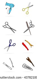 Set of hairdressing equipment symbols isolated on white background
