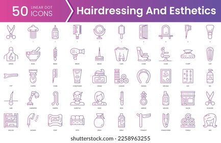 Set of hairdressing and esthetics icons. Gradient style icon bundle. Vector Illustration