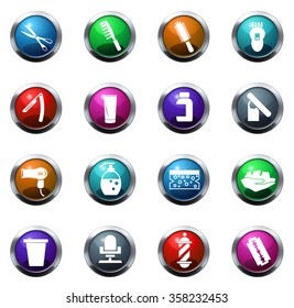 Set of hairdressing round glossy web icon set