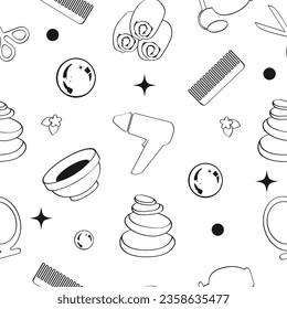 A set of hairdressing tools for professional haircuts. Seamless pattern