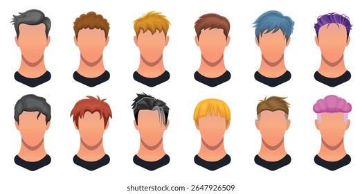 Set of Hairstyle man, Hair style set for barber and hair cut logo and men portrait modern fashion long hair, short hair, curly salon hairstyles, vector hairstyle silhouette design.
