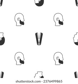 Set Hairstyle for men, Curling iron hair and Mustache and beard on seamless pattern. Vector