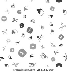 Set Hairstyle for men, Shaving foam on hand, Scissors hairdresser and Barbershop on seamless pattern. Vector