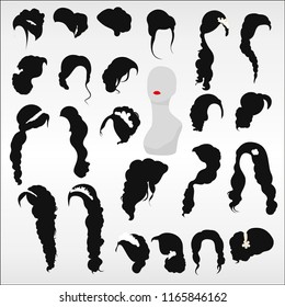 A set of hairstyle patterns on a light background