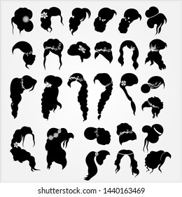 A set of hairstyle patterns on a light background	