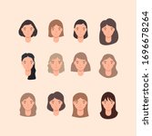 Set of Hairstyle young woman, Hair style set for barber and hair cut logo and woman portrait modern fashion long hair, short hair, curly salon hairstyles, vector hairstyle silhouette, vector