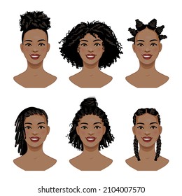 Set of hairstyles for African American woman, vector illustration, eps10