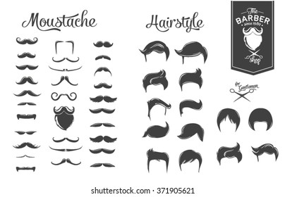 Set of hairstyles, beards and moustaches.