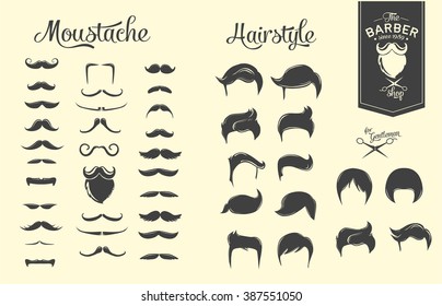 Set of hairstyles, beards and moustaches.
