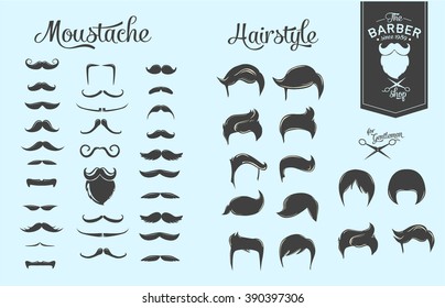 Set of hairstyles, beards and moustaches.
