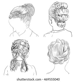 set of hairstyles. Bridal hairdo. Hand drawn