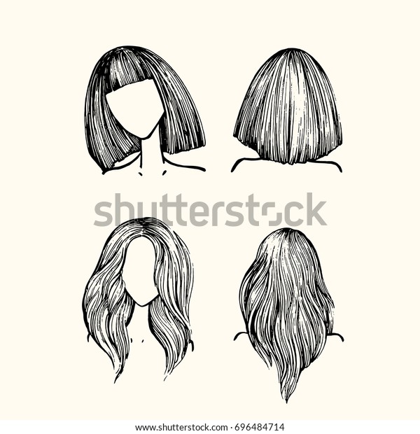 Set Hairstyles Front View Back View Stock Vector Royalty