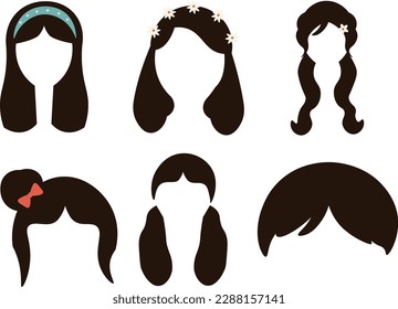 conjunto de peinados para una niña de cabello largo, ilustración vectorial