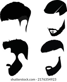 Set of hairstyles for mens. Collection of black silhouettes of hairstyles and beards, Vector EPS