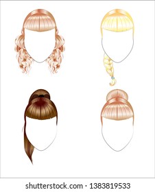a set of hairstyles on a dummy, the blonde and the brunette.