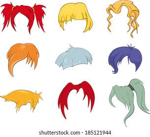 Premium Vector  Anime manga hairstyles. set isolated wig a hair.